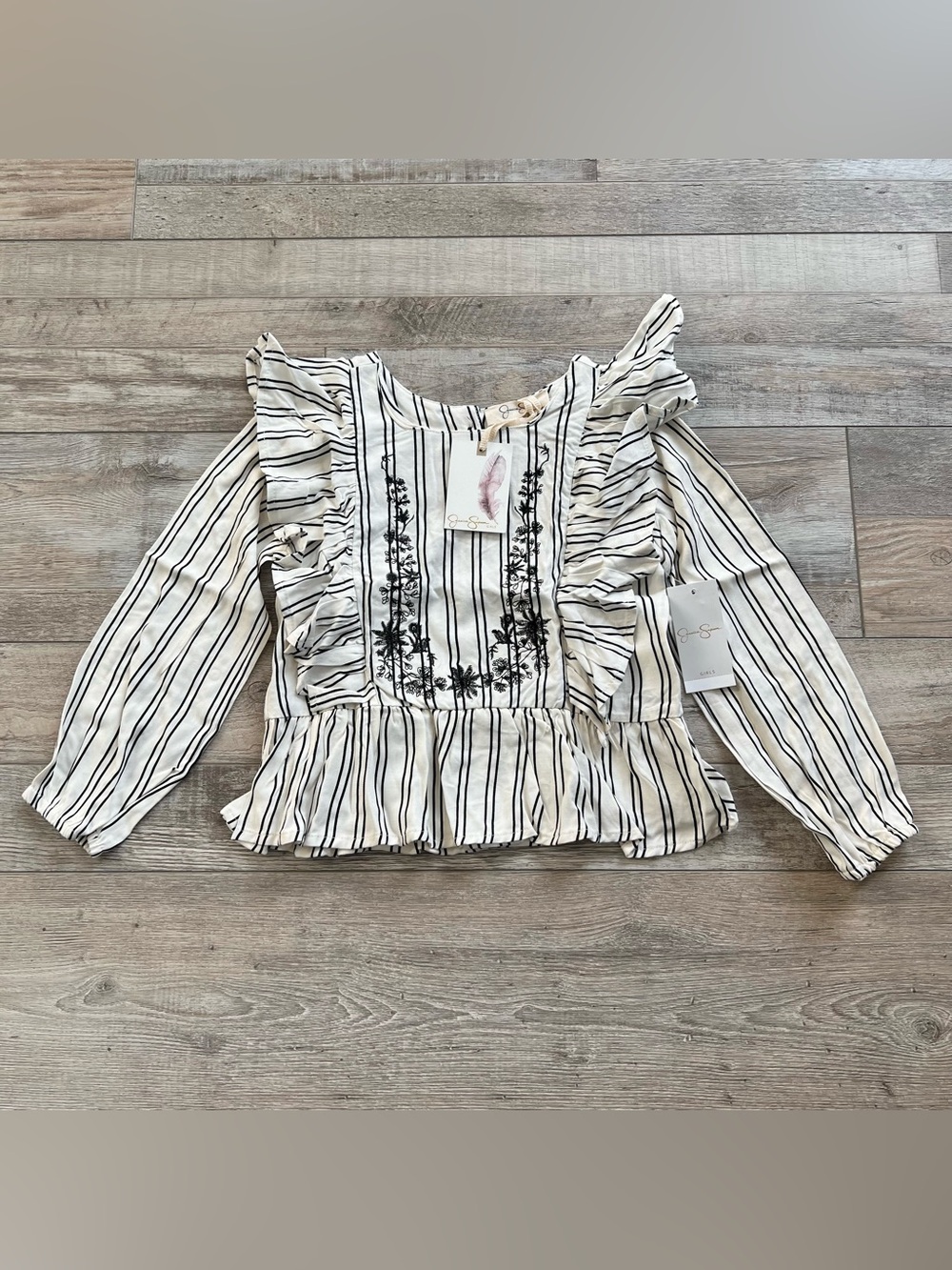 NWT Jessica Simpson Girls Embroidered Striped Top Size 5/6